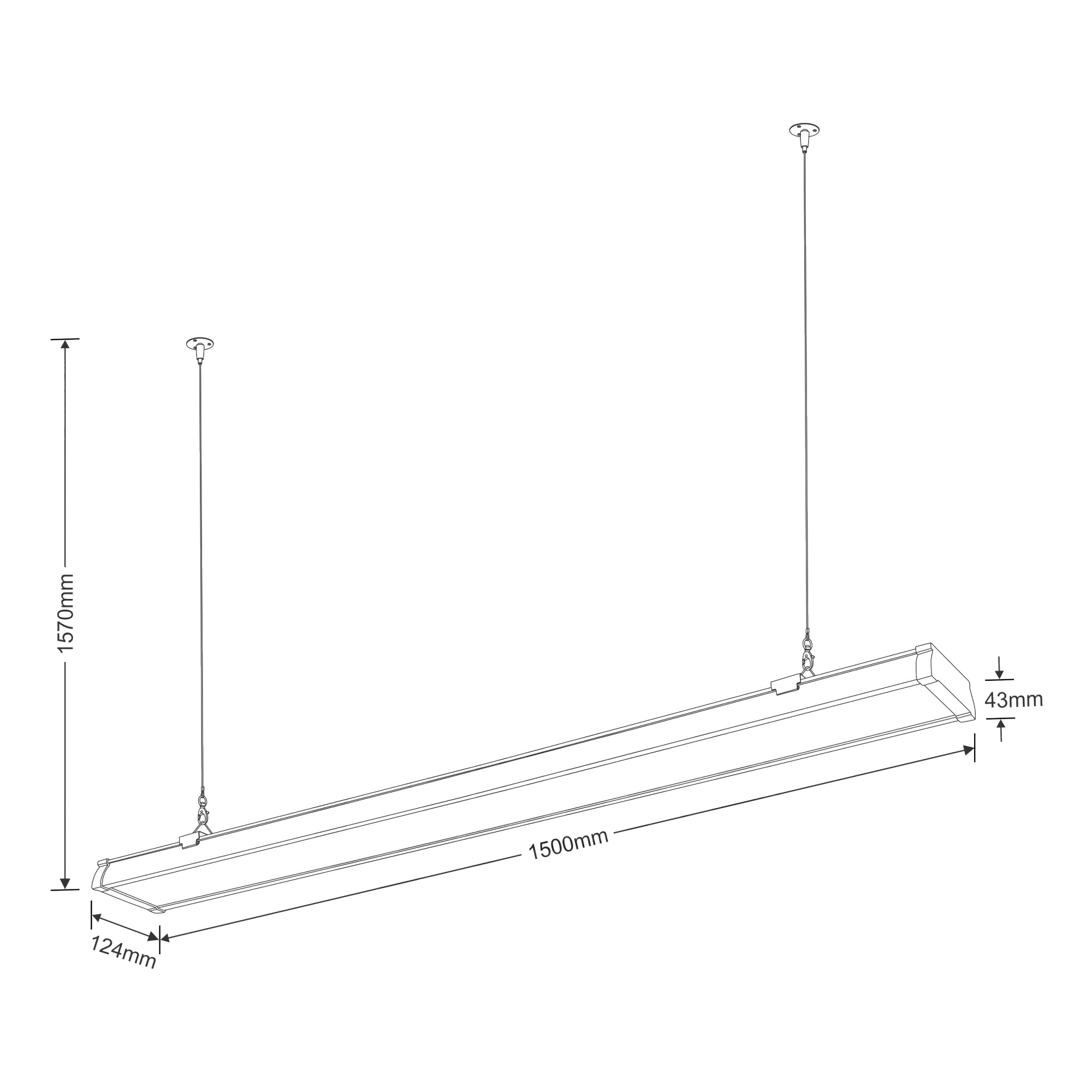 DL570029/SI  Indi P60 MW Silver 1500mm 60W Tri-Proof Surface Mounted IP65 4000K 5960lm 120° Side Entry Integrated Microwave Sensor